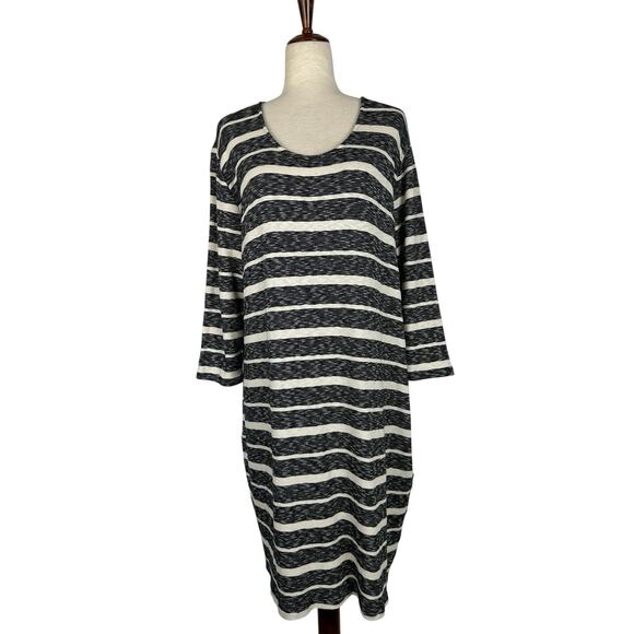 Chicos Dress Women Size 3 XL Black Stripe Knit Shift Midi Comfort Minimalist - Picture 1 of 10